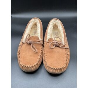 UGG Slip On Ladies Moccasin Slipper 5133 Chestnut Sz 8 Hard Sole Suede Fur Lined